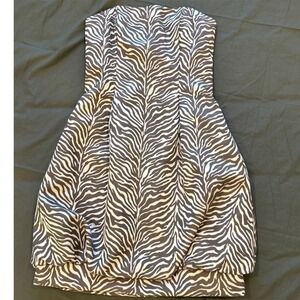 Vintage Jessica McClintock Zebra Print Bubble Hem Strapless Y2K Dress Silver 6